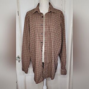 Vtg L.L. Bean Cotton Flannel Brown and Cream Plaid Shirt Large Tall